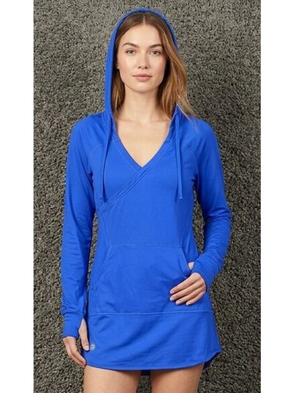 Athleta Wick-It Wader Hooded Swim Cover Up Tunic Womens M Blue Long Sleeve